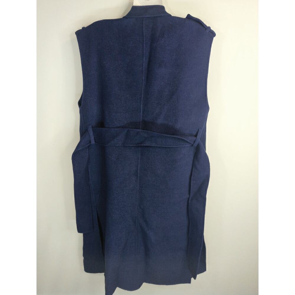 Sandro Paris Blue Wool Belted Vest Long Coat Outdoor Topper Layer Size 8 - Picture 8 of 13